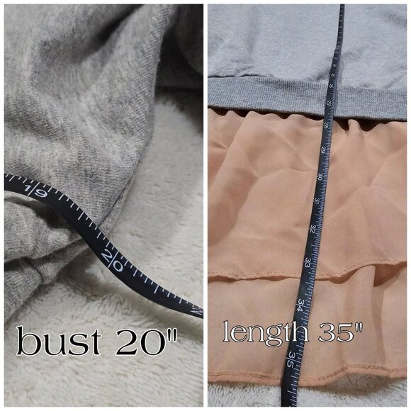 BCBGeneration ✦ Gray Sweatshirt Dress ✦ Peach Sheer Slip Layered Hem Sz S EUC - Picture 13 of 16